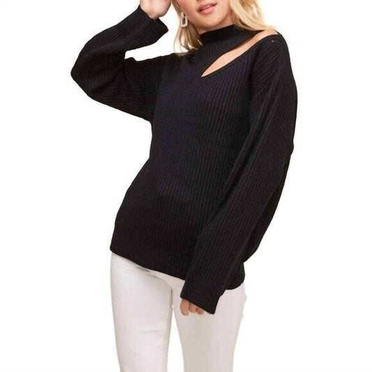 Astr - Neck Cutout Ribbed Knit Mock Neck Sweater