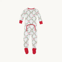 The Beaufort Bonnet Company Girl's Noelle's Night Night Footie in t b b c holly day with richmiond red - kids' item - detail view