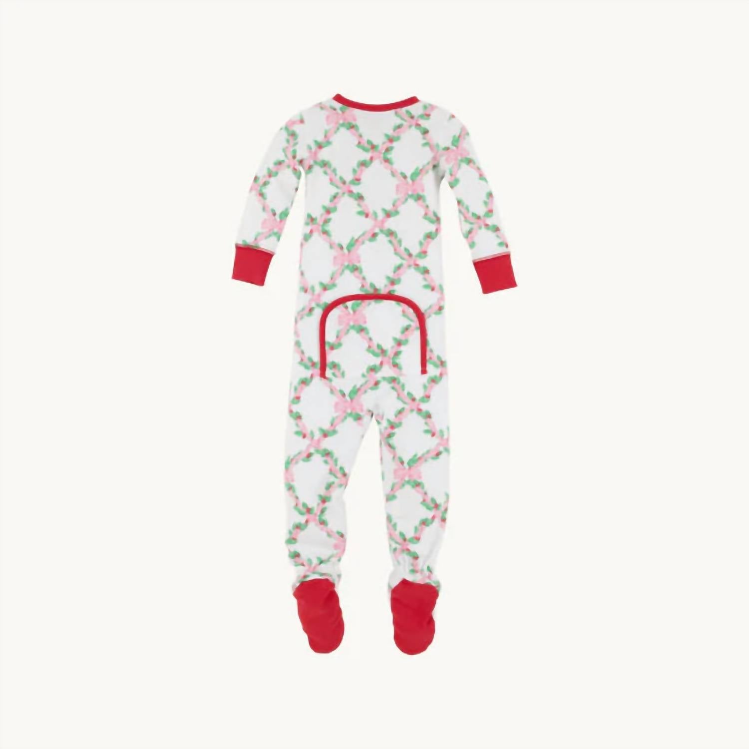 The Beaufort Bonnet Company Girl's Noelle's Night Night Footie in t b b c holly day with richmiond red - kids' item - detail view