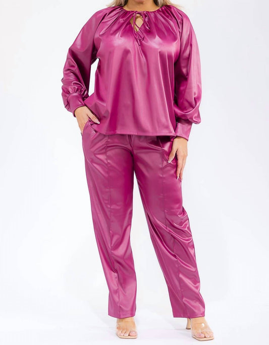 Karen T Design - Long Sleeve Drawstring Top And Elastic Waist Pants