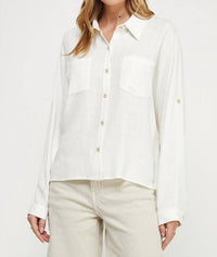 Allie Rose - Linen Blend Long Sleeve Roll Tab Dolman Shirt