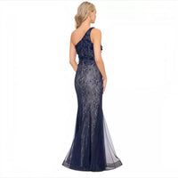 Xscape - Lace Mesh One-shoulder Gown