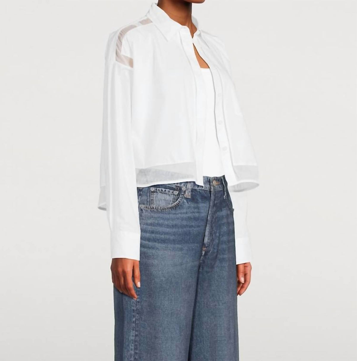 Rag & Bone - Beatrice Cropped Poplin Organza Shirt