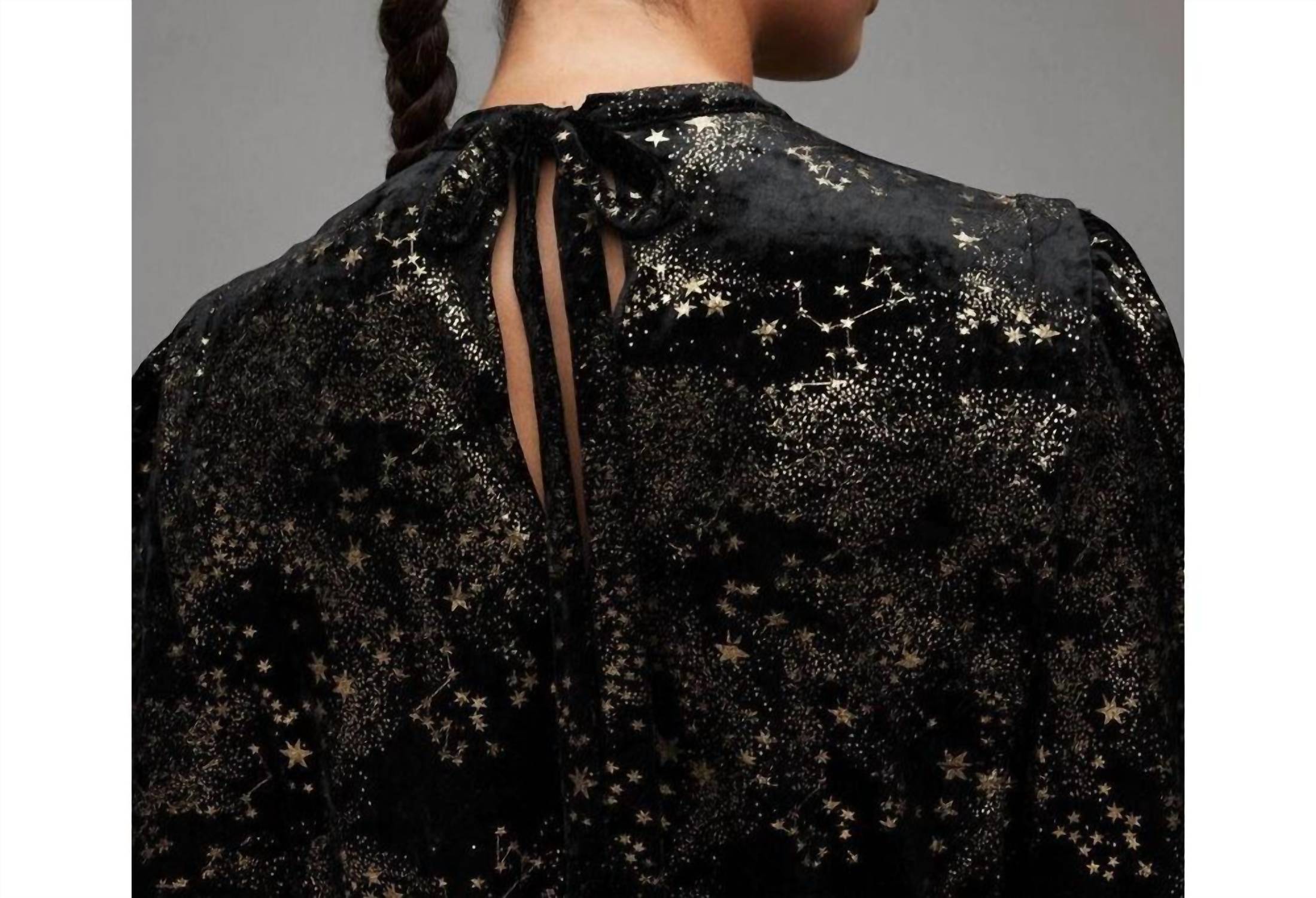 Allsaints - Jemima Star Dress Velvet Metallic Gold Printed