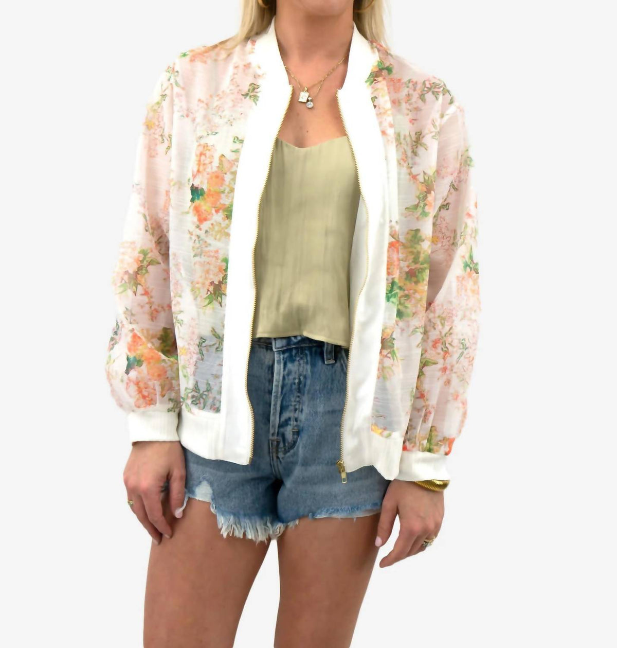 Fate - Floral Sheer Bomber Jacket