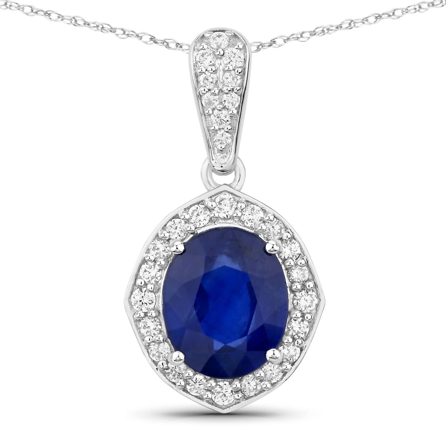 Diana M Jewels Women's Oval Natural Sapphire Pendant Necklace (2.88 Ct) - Signature in 18k white gold - women's jewelry