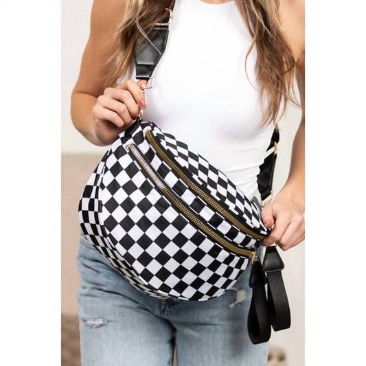 Little Daisy Closet - Women's Checkered Print Wide Strap Large Crossbody Bag
