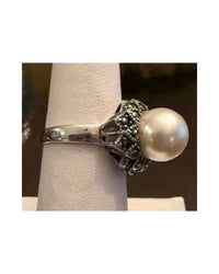 P & K Jewelry Women's Sterling Marcasite Ring in silver pearl - women's jewelry