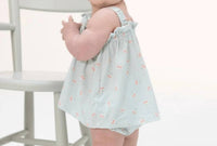 Angel Dear - Kids Tiny Cherry Stripe Bamboo Top And Ruffle Leg Bloomer Set