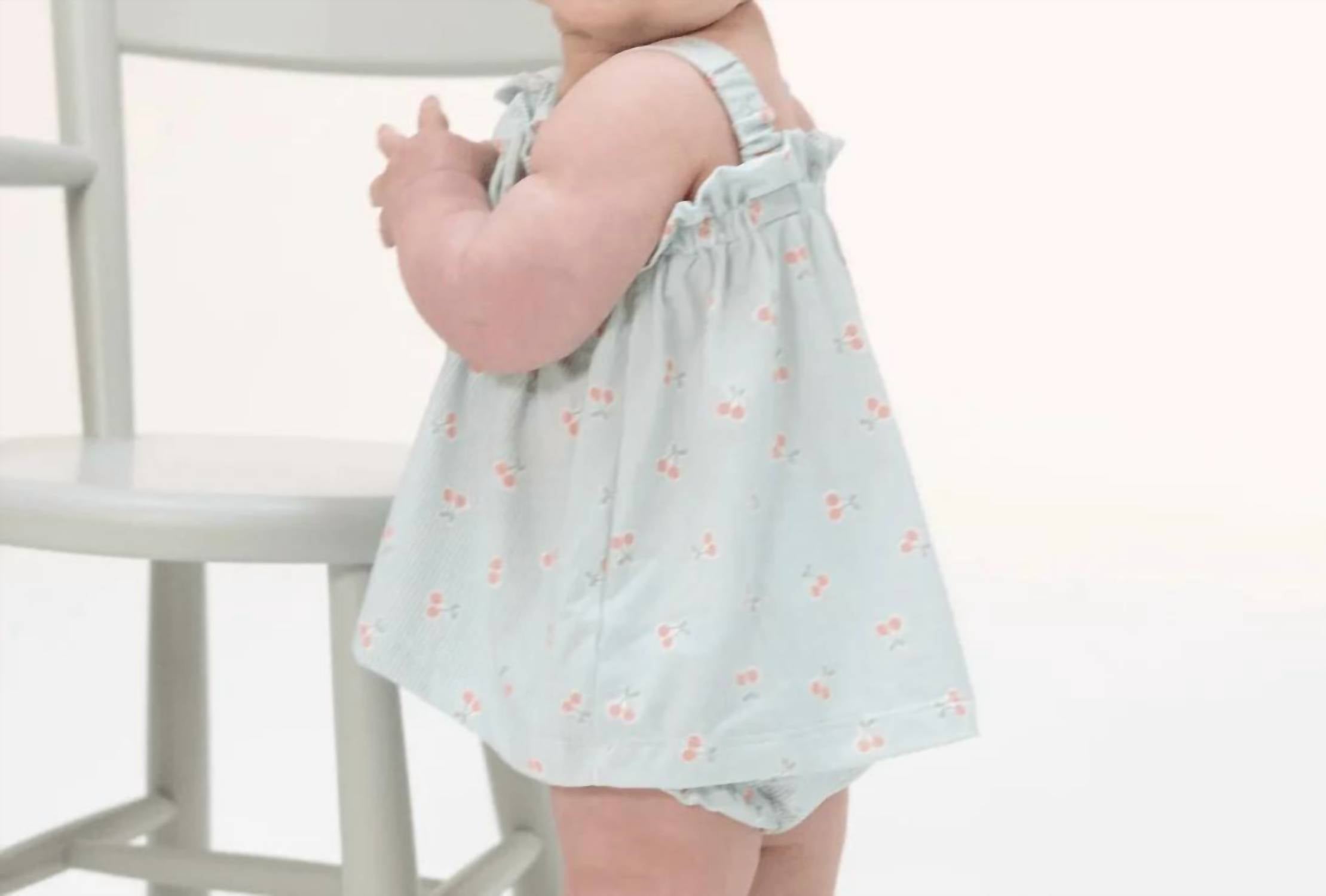 Angel Dear - Kids Tiny Cherry Stripe Bamboo Top And Ruffle Leg Bloomer Set