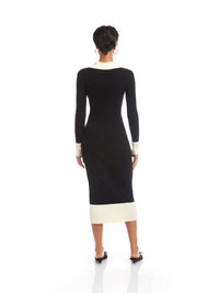 Fifteen Twenty Belle Ribbed Polo Dress in black cream - women's dress - alternate view
