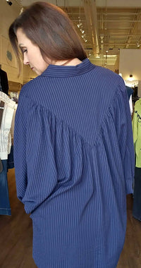 Lior - Cindy Oversized Striped Dolman Sleeve Button Front Top
