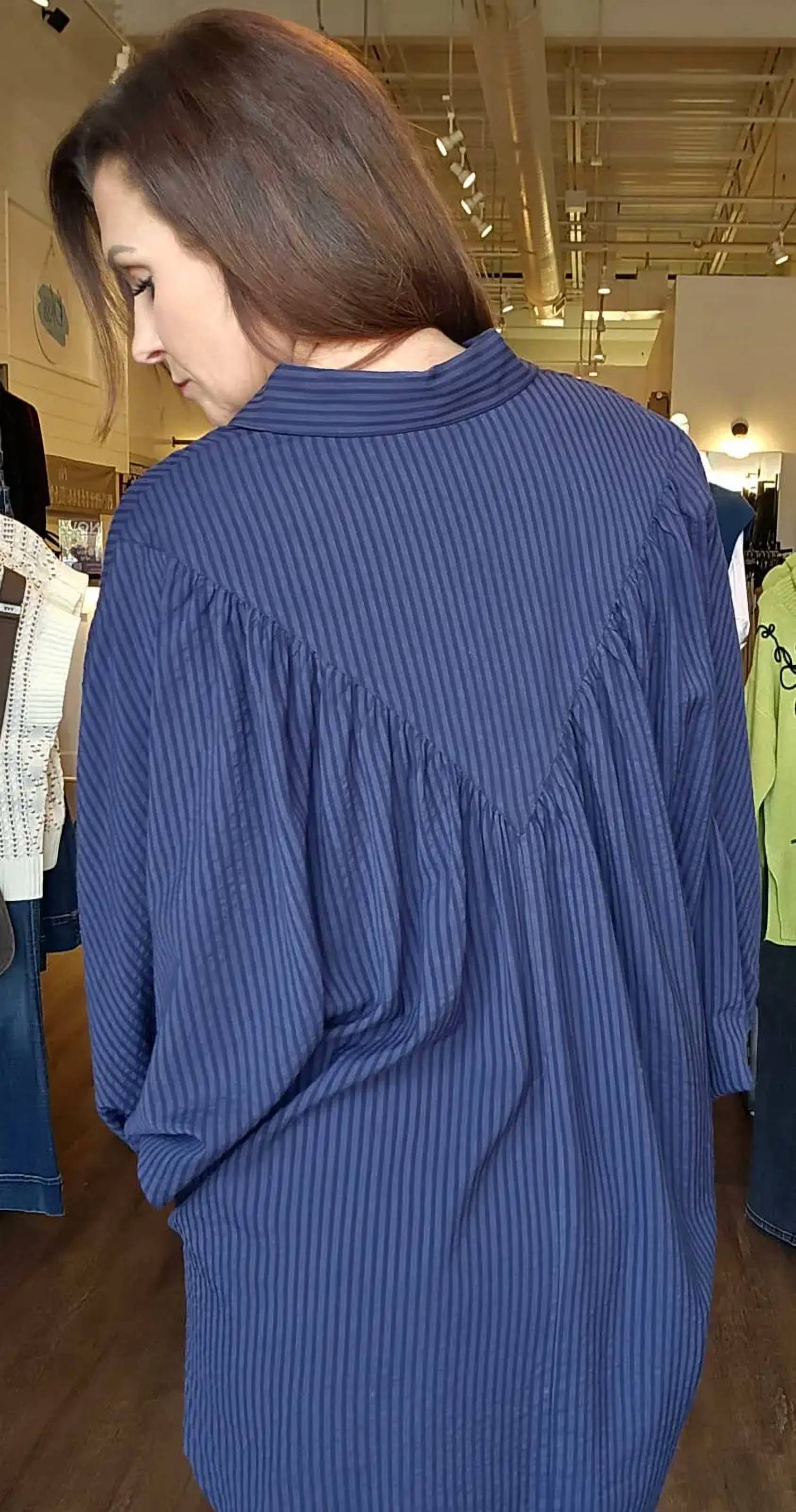 Lior - Cindy Oversized Striped Dolman Sleeve Button Front Top