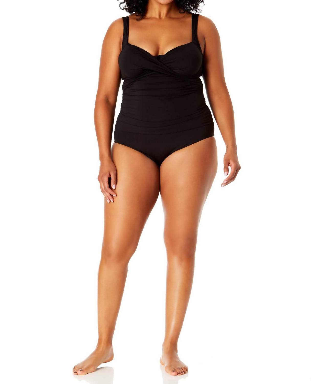 Anne Cole Underwire Surplice One Piece Swimsuit in black - women's swimwear - view 4