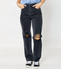 Judy Blue - High Waisted Rigid Magic Destroyed Straight Leg Jeans