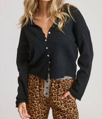 Mimosa Lightweight Button-down Cardigan Top in black - women's sweater