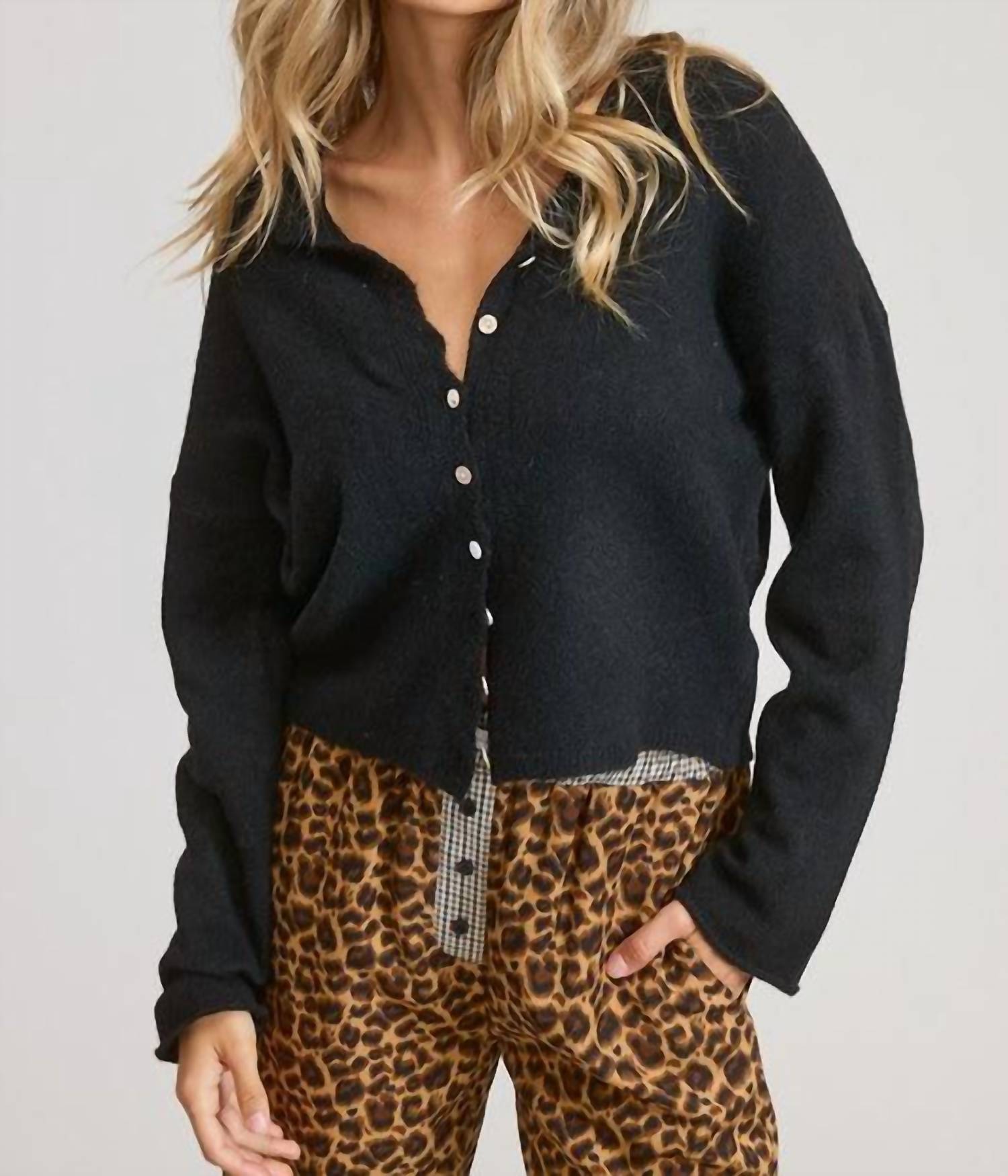 Mimosa Lightweight Button-down Cardigan Top in black - women's sweater