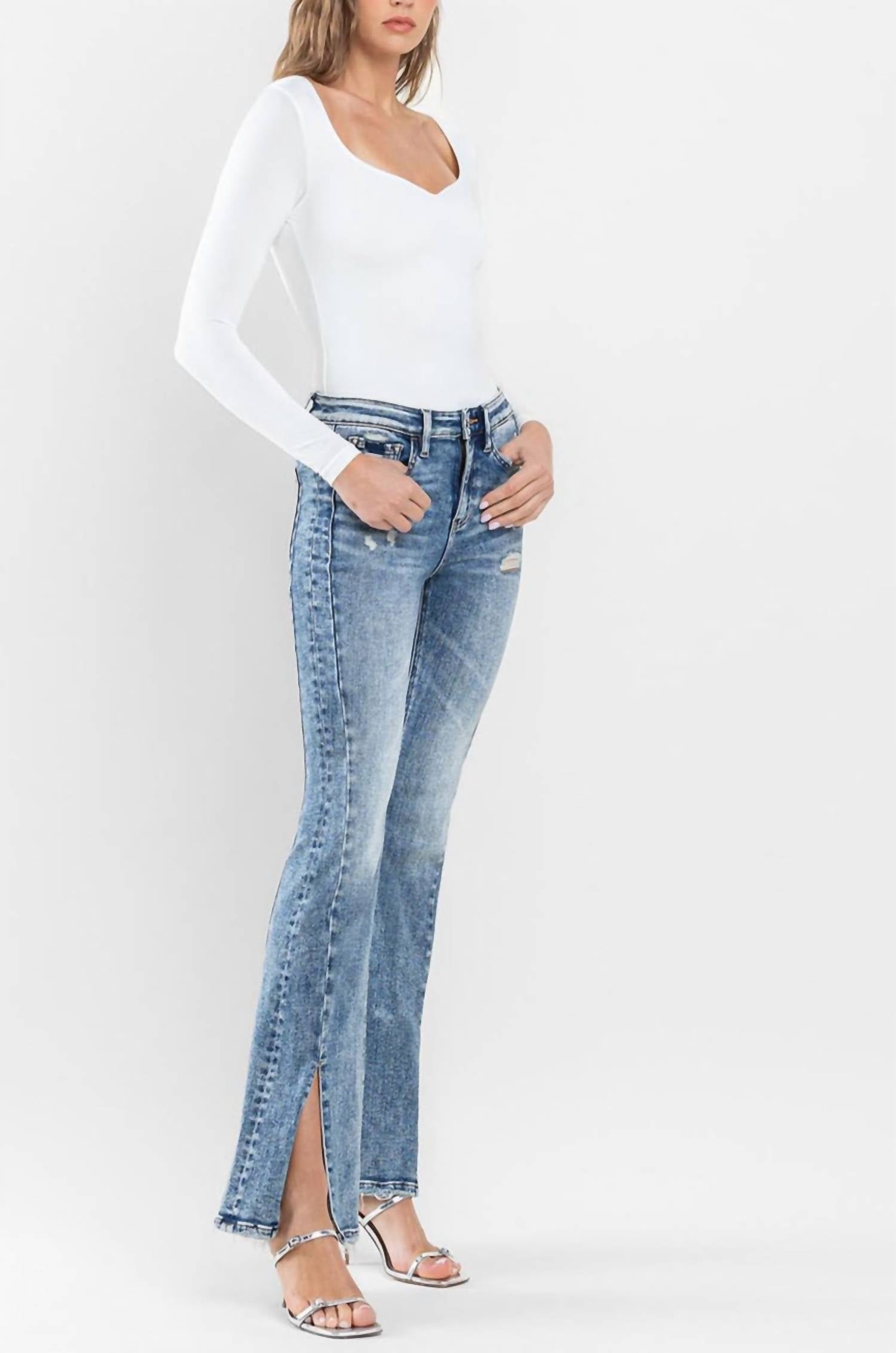 Flying Monkey - High Rise Split Hem Distressed Flare Jeans