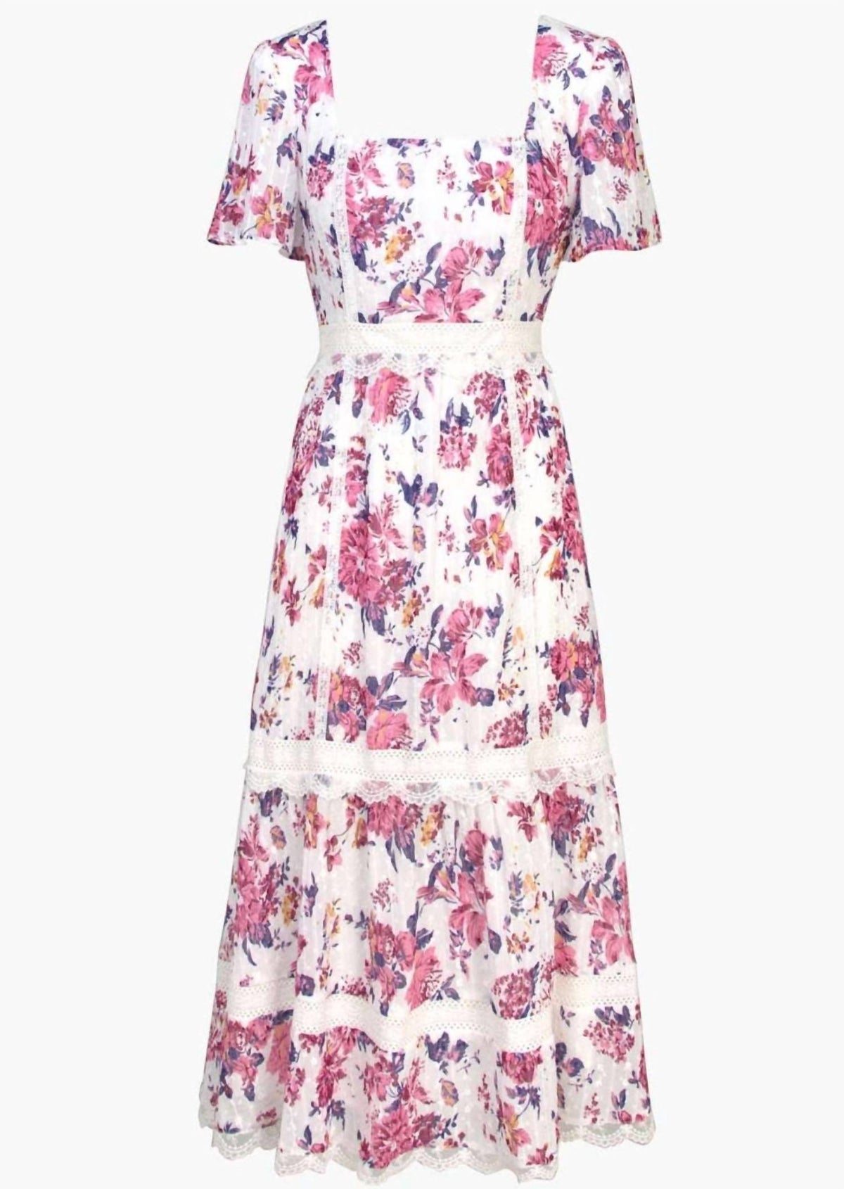 Adelyn Rae - Freija Lace Inset Printed Midi Dress