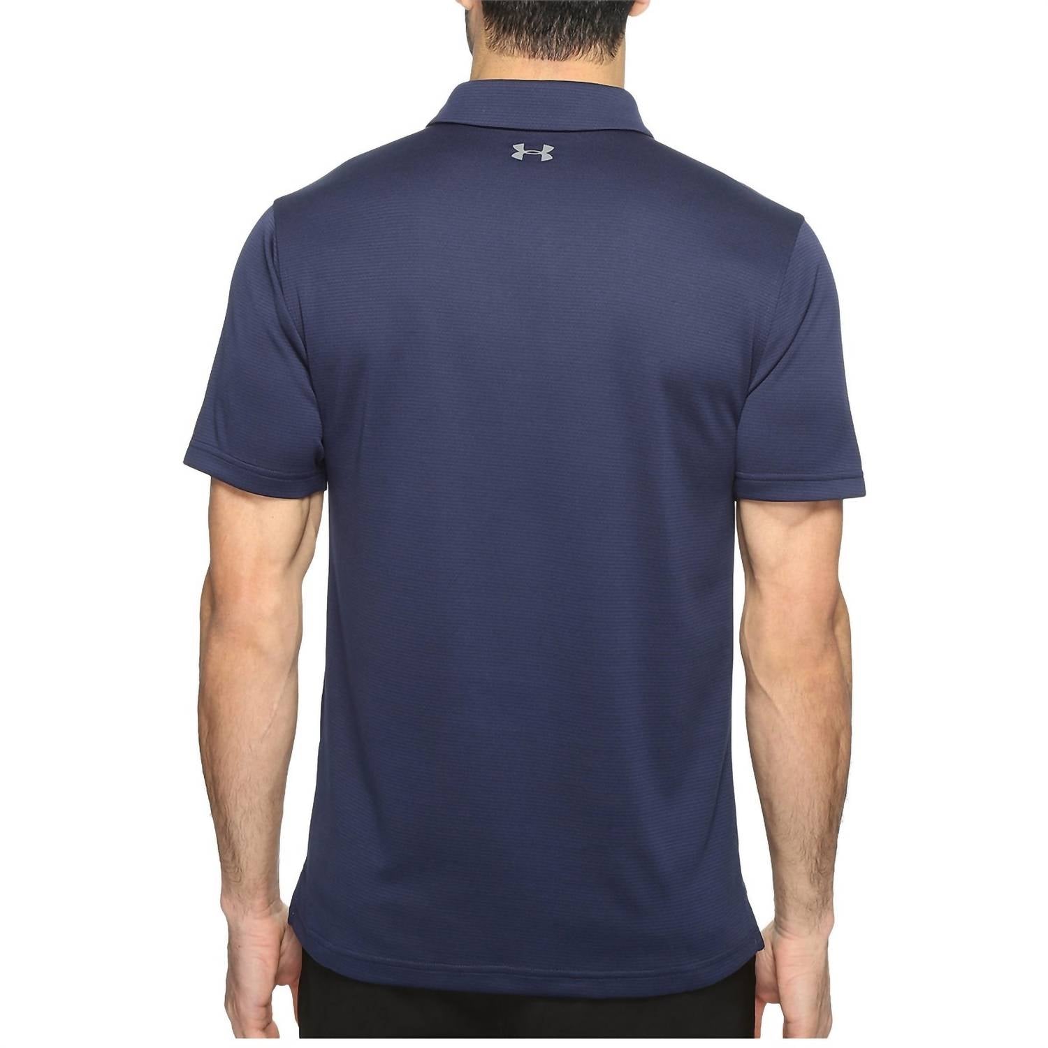 UNDER ARMOUR Tech Button Up Placket Polo in midnight navy - men's shirt - detail view