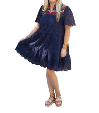 Layerz Clothing Eyelet Embroidered Mini Dress in navy - women's dress