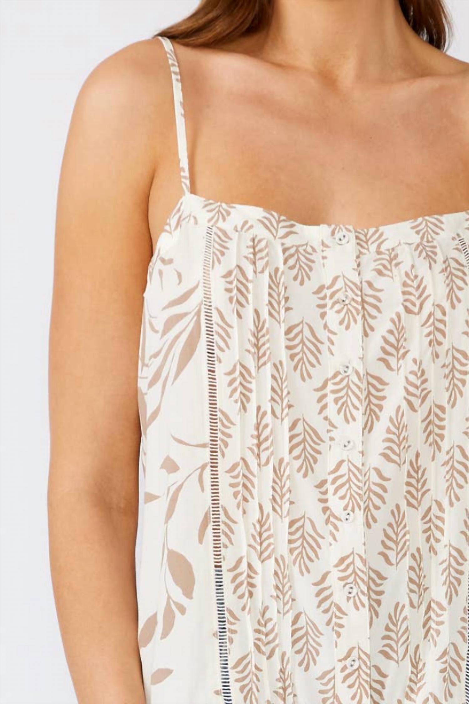 Lovestitch - Women's Neutral Leaf Print Button Front Tank Top