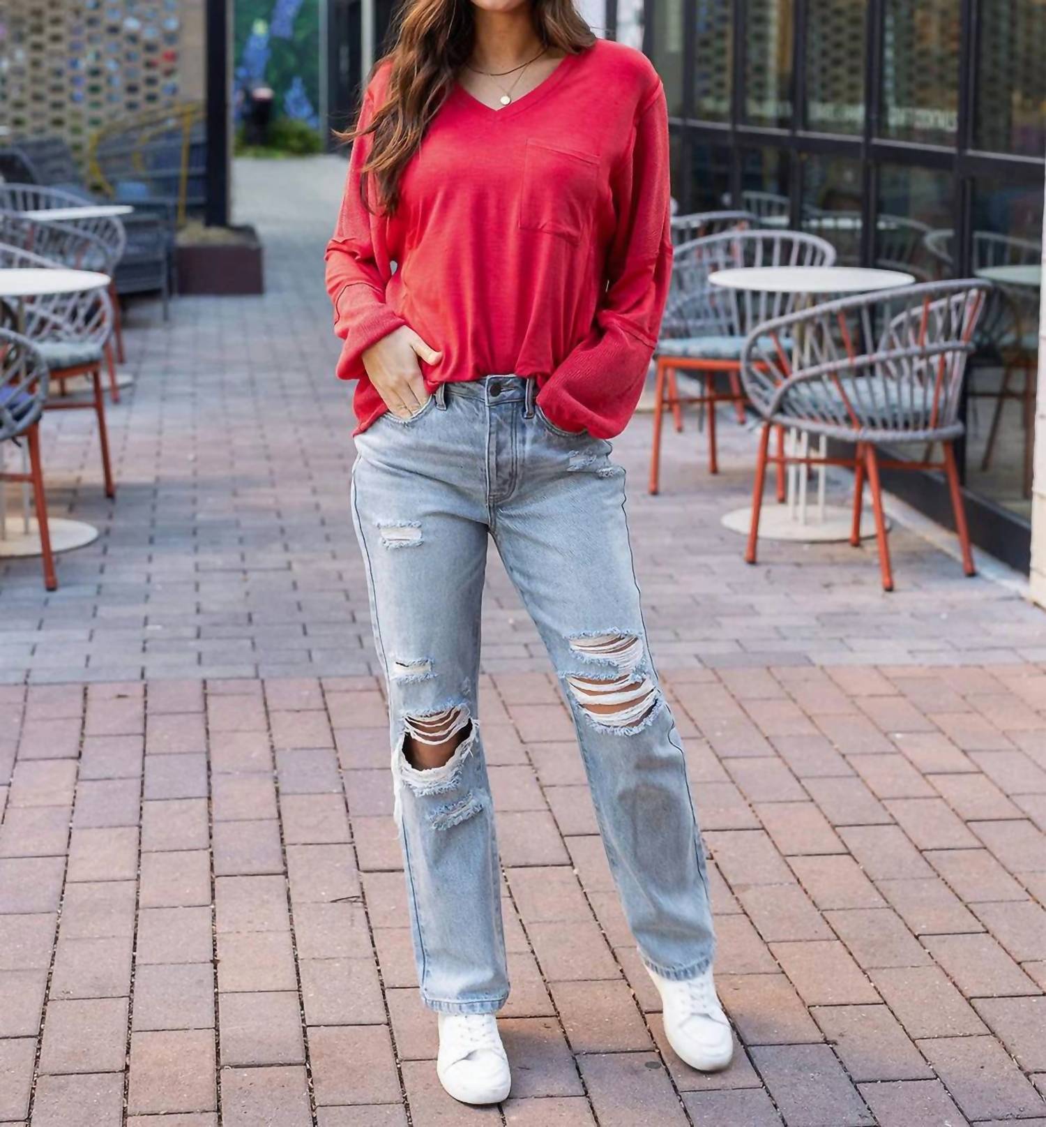 Grace And Lace - Dolman Boho V Neck Top