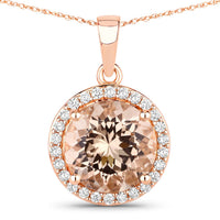 Diana M Jewels Women's Round Natural Morganite Pendant Necklace (3.61 Ct) - Signature Plus in 14k rose gold - women's jewelry