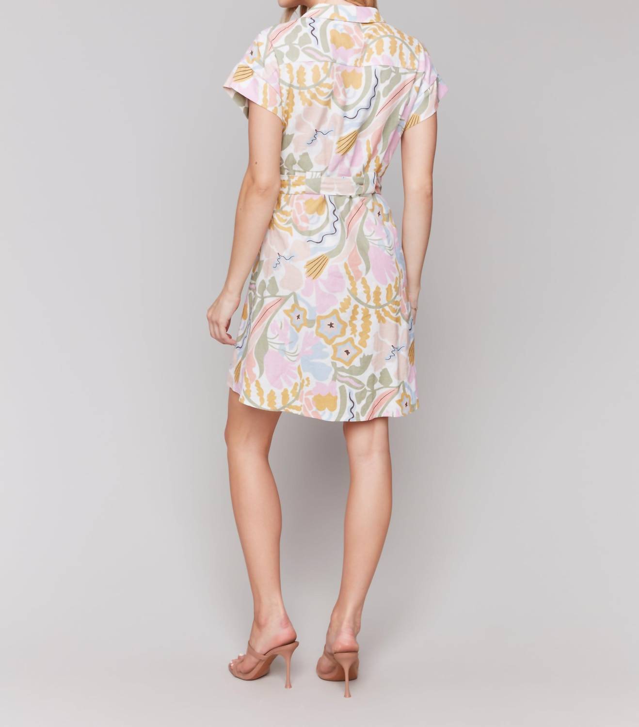 Charlie B - Linen Blend Short Sleeve Button-front Dress