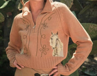 Blue B - Horse Embroidered Zip Up Mock Neck Sweater