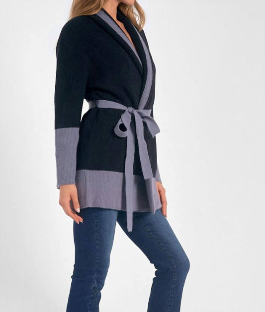 Elan - Belted Color Block Cardigan
