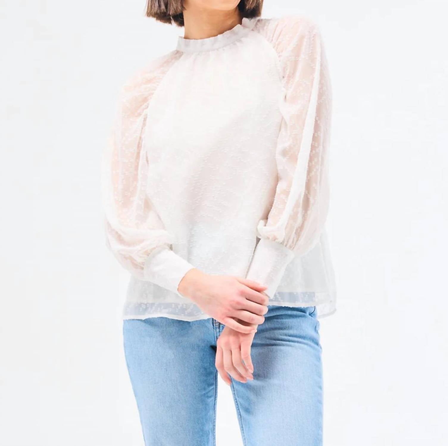Mary Square Marshmallow Veronica Long Sleeve Top in white - women's blouse