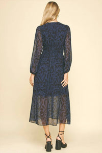 PINCH Print Button Down Chiffon Maxi Dress in navy - women's dress - detail view
