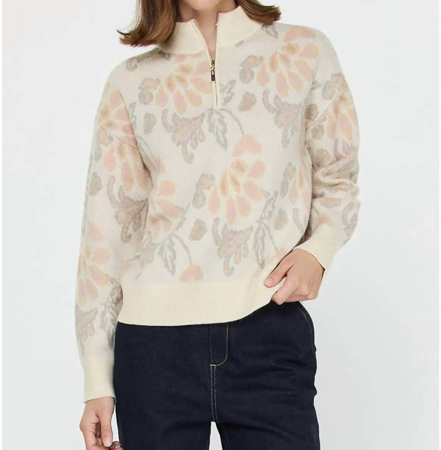 Current Air - Jacquard Floral Half-Zip Sweater