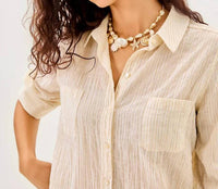 Lilly Pulitzer Sea View Button Down Top in wicker tan ltwt oxford stripe - women's shirt - alternate view