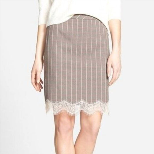 Chelsea28 - Lace Trim Plaid Pencil Skirt