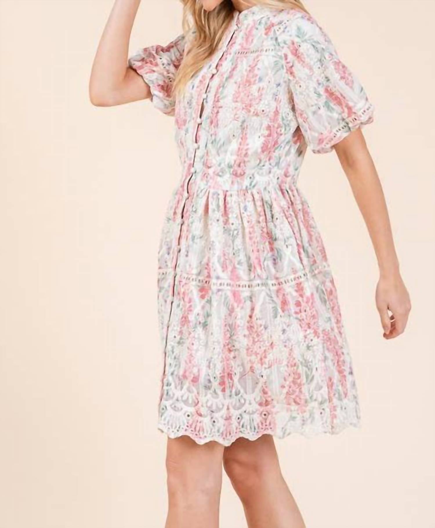 Geegee X Lovelo - Floral Eyelet Lace Mini Shirt Dress