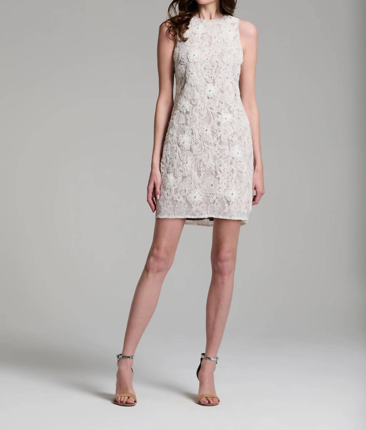 EMILY SHALANT Lace Applique Shift Dress in ivory - women's dress