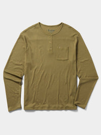 Duck Camp Men's Waffle Henley Long Sleeve Shirt in cordgrass - men's long sleeve top