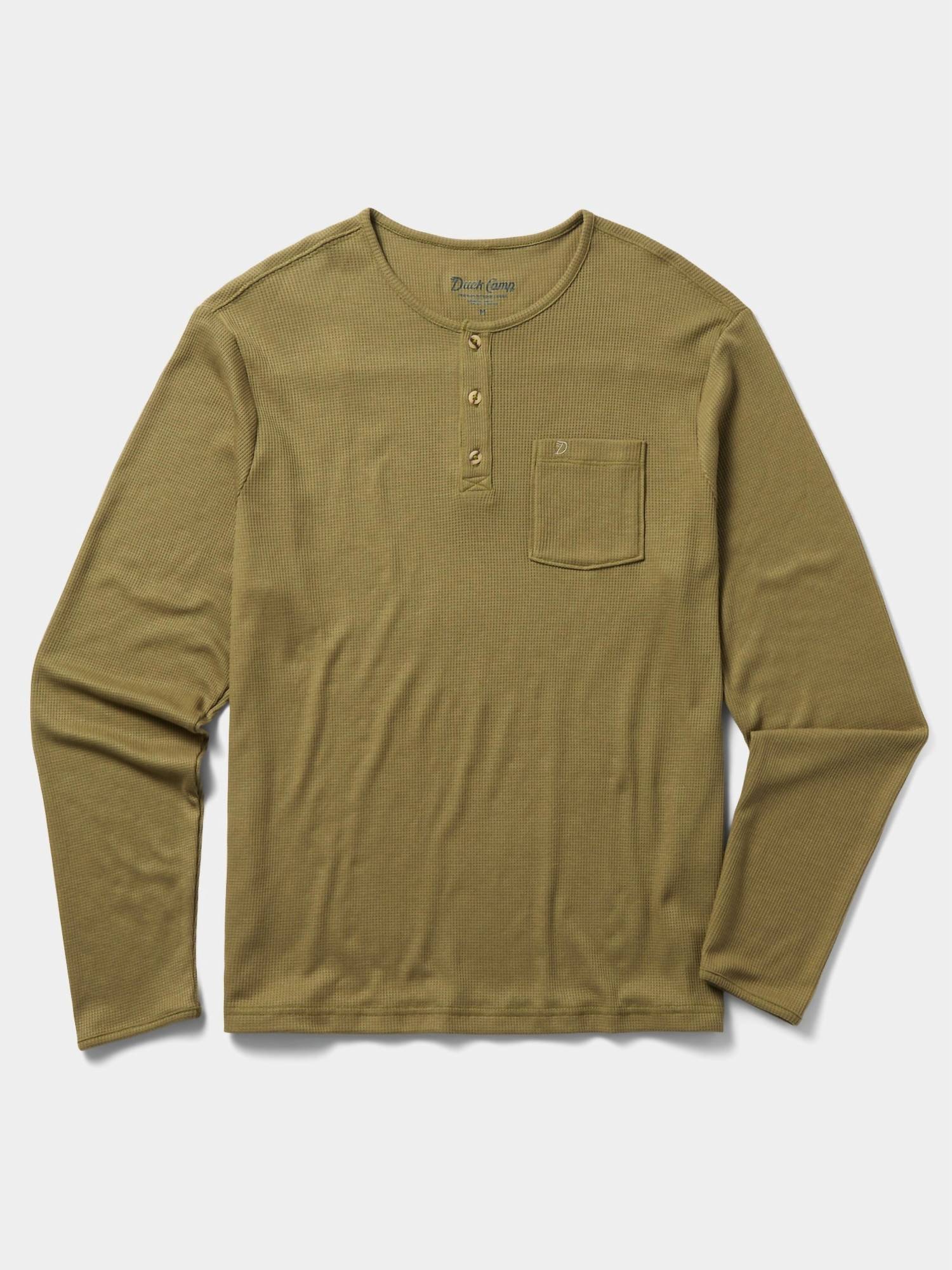 Duck Camp Men's Waffle Henley Long Sleeve Shirt in cordgrass - men's long sleeve top