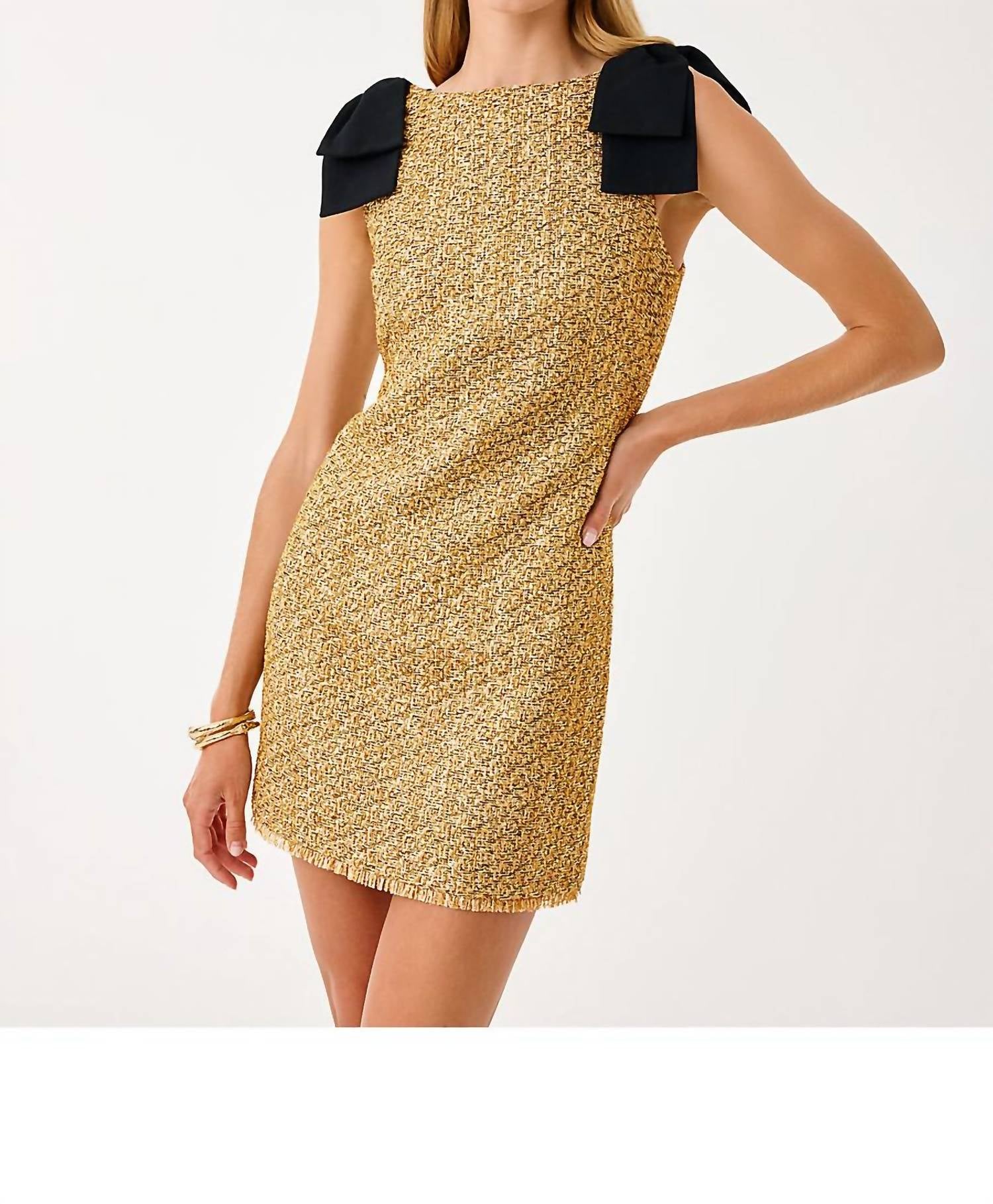 Lilly Pulitzer Cora Skirted Shift Romper in gold metallic golden glow boucle - women's dress