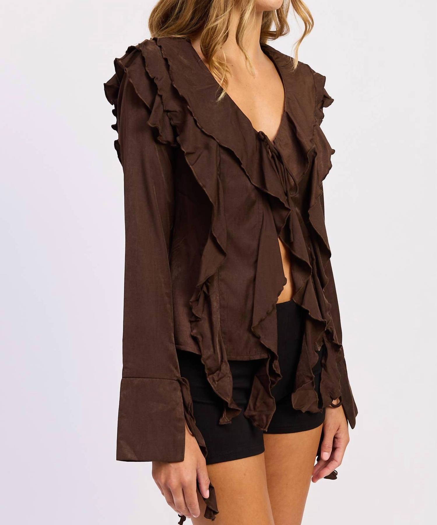 Emory Park - Front Tie Ruffled V-neck Top