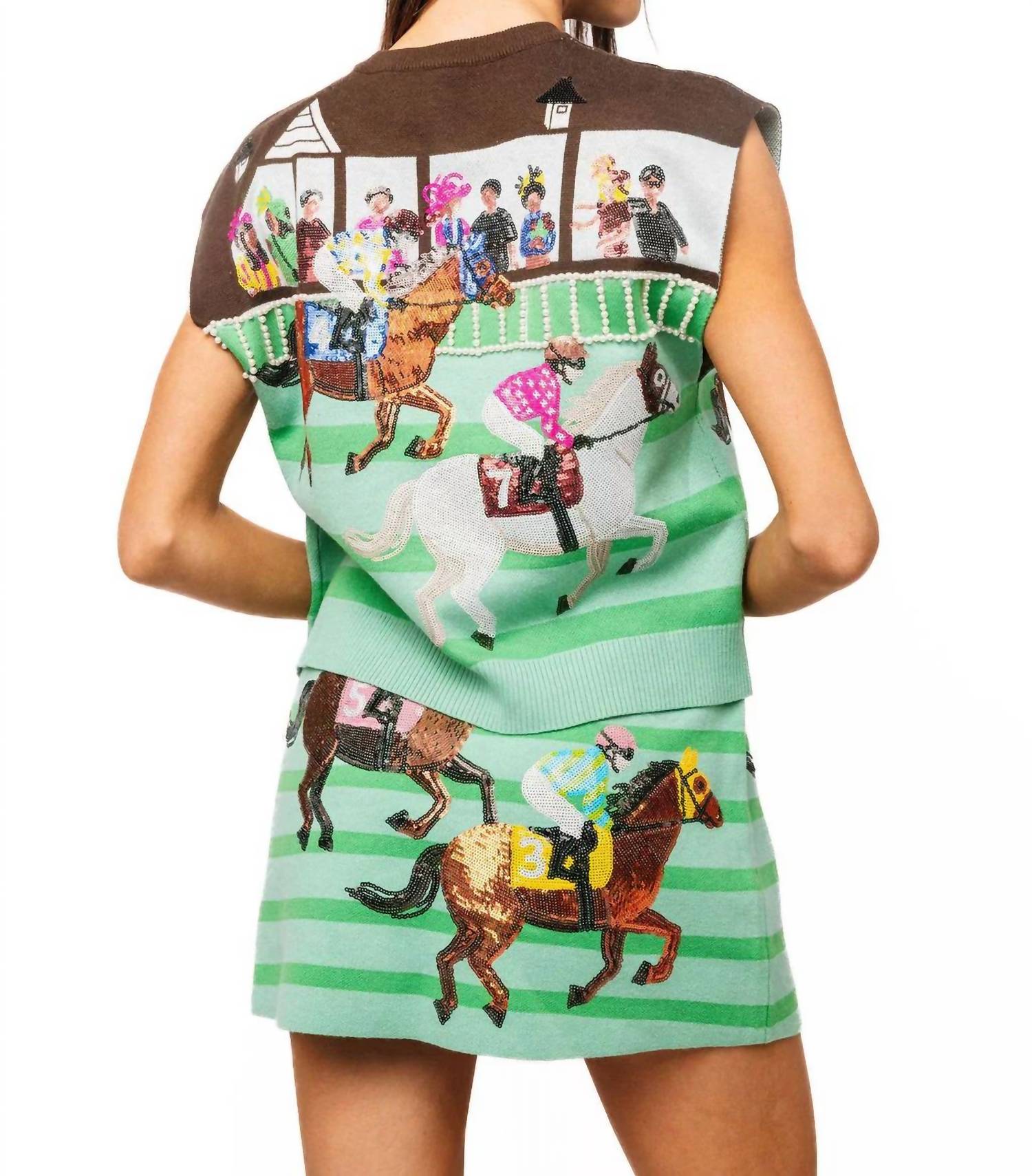 Queen Of Sparkles - Derby Race Scene Knit Button Up Vest