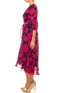 Maison Tara - Ruffle Sleeve Hi-lo Faux Wrap Midi Dress