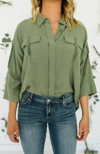 Charity 3/4 Sleeve Lace Front Blouse