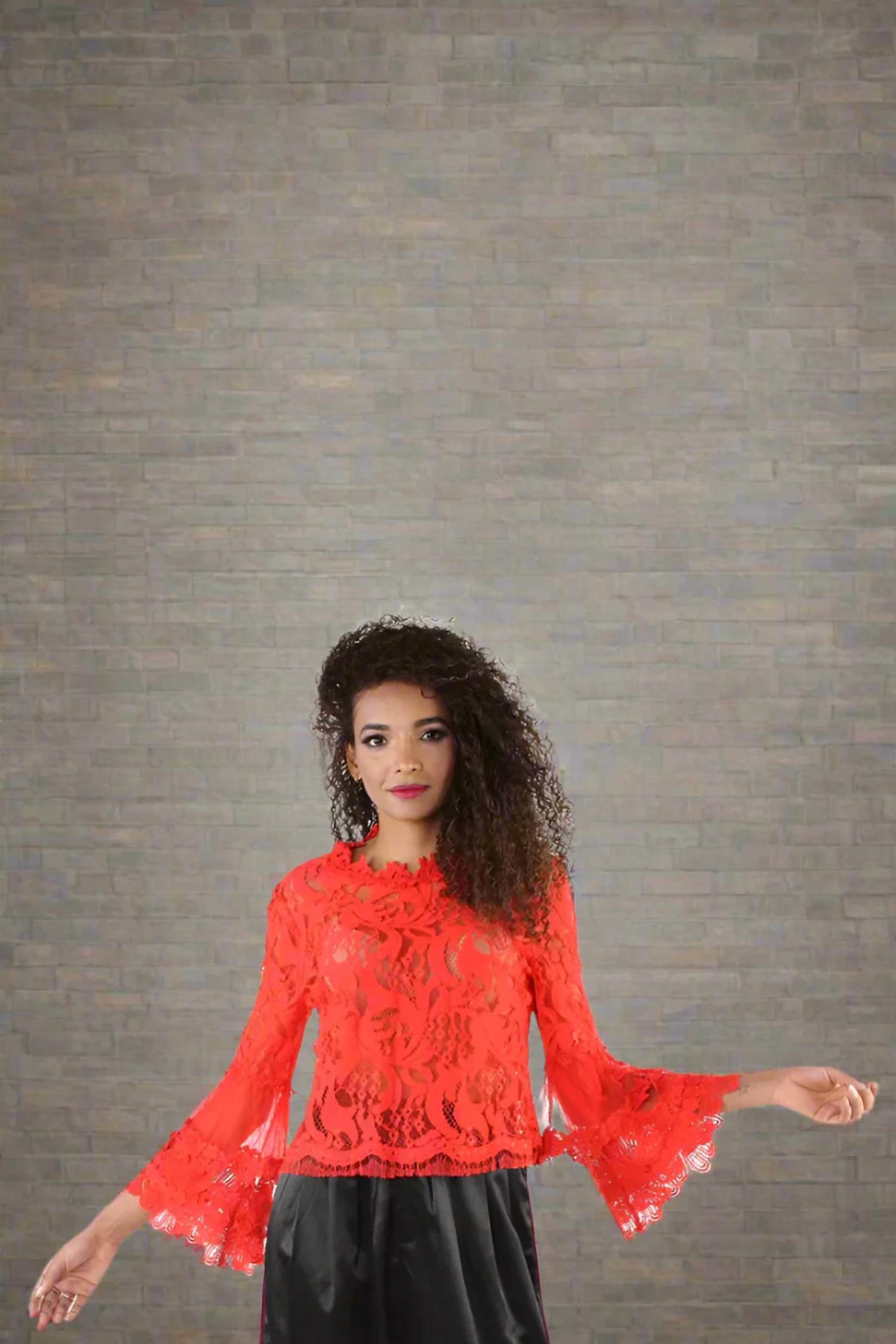 For Her Lace And Grace Top in red - women's long sleeve top