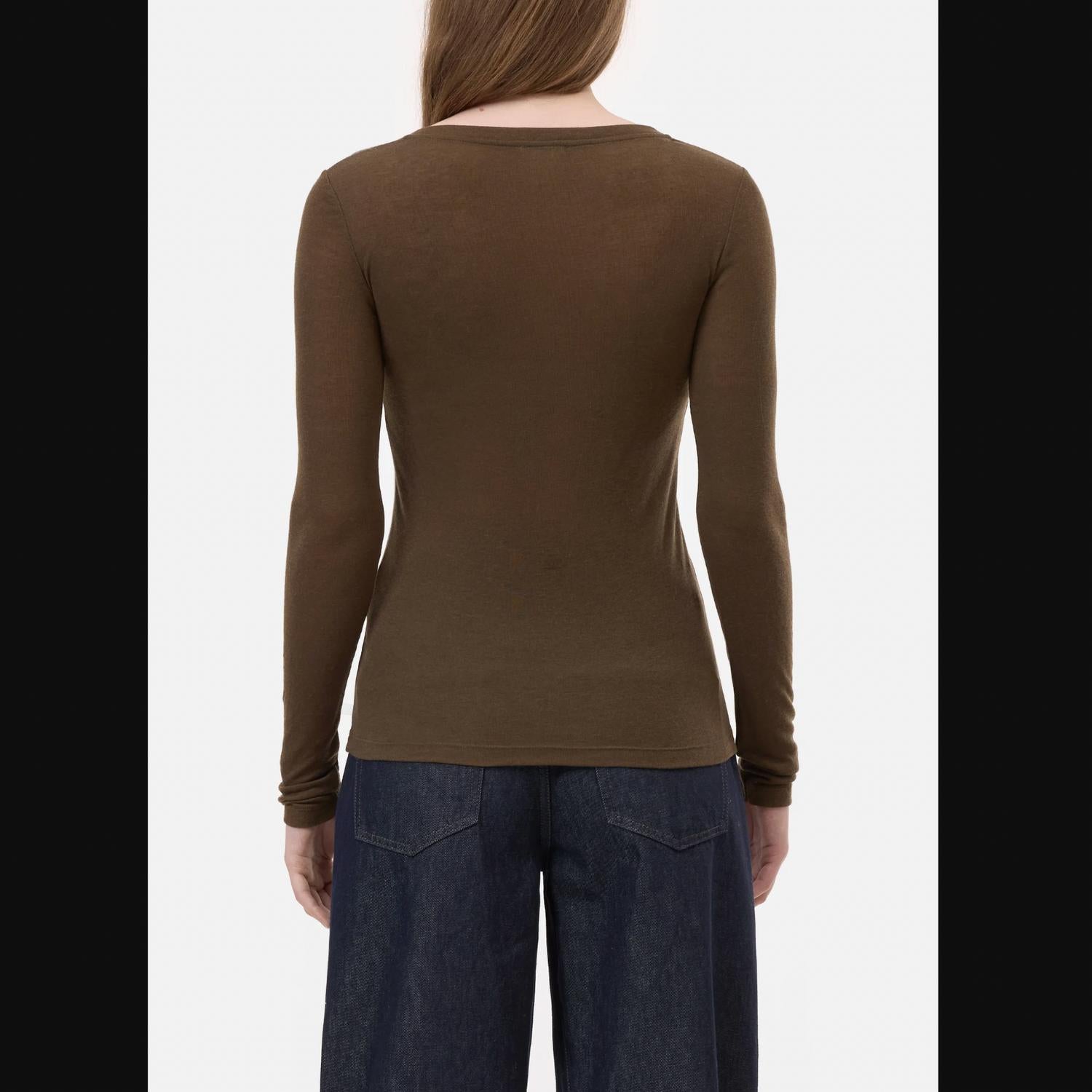 CLOSED Deep Scoopneck Long Sleeve Tee in green - women's long sleeve top - alternate view