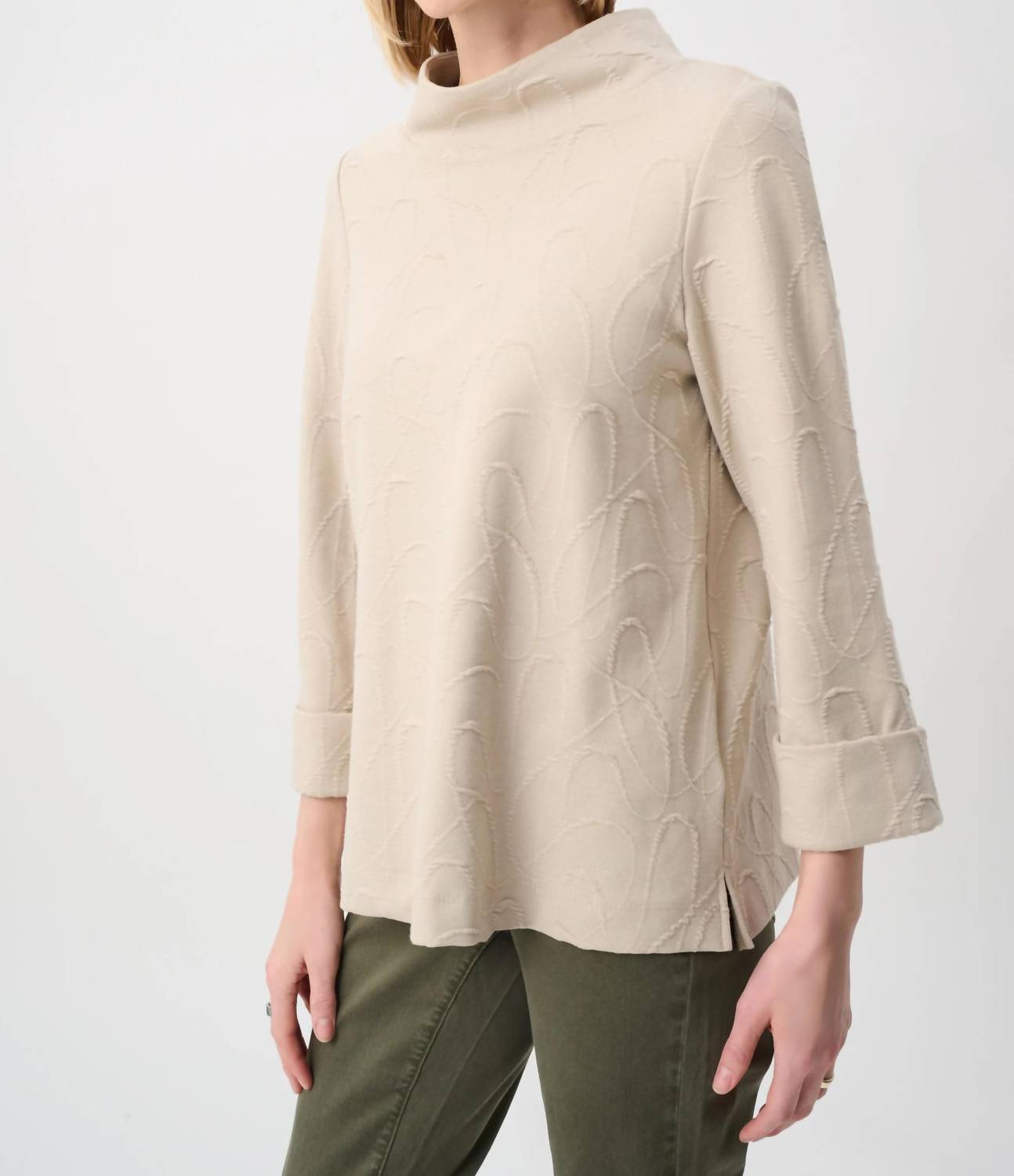 Joseph Ribkoff - Jacquard Sweater Funnel Collar Trapeze Top
