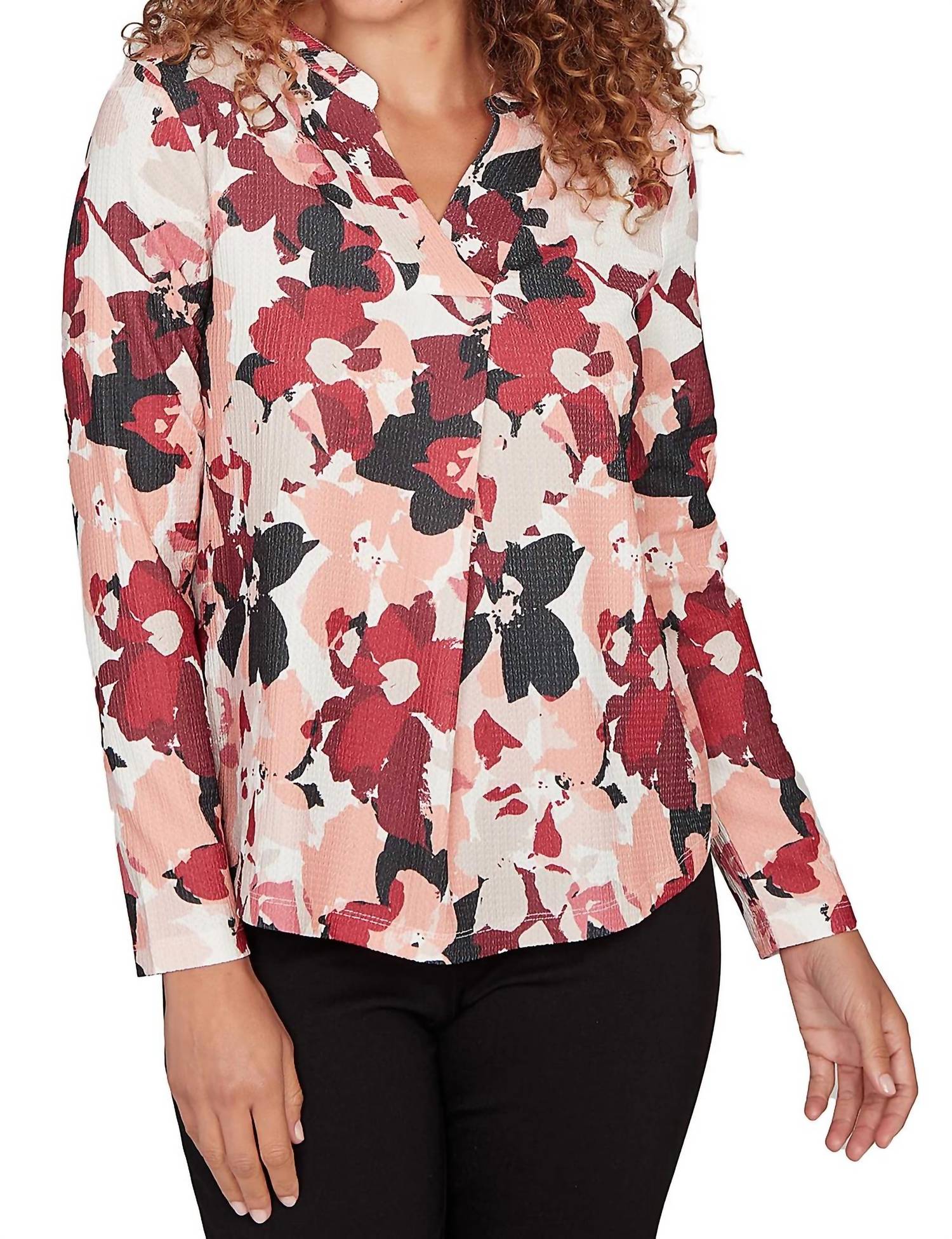 Emaline - Long Sleeve Overlapped V Neck Top