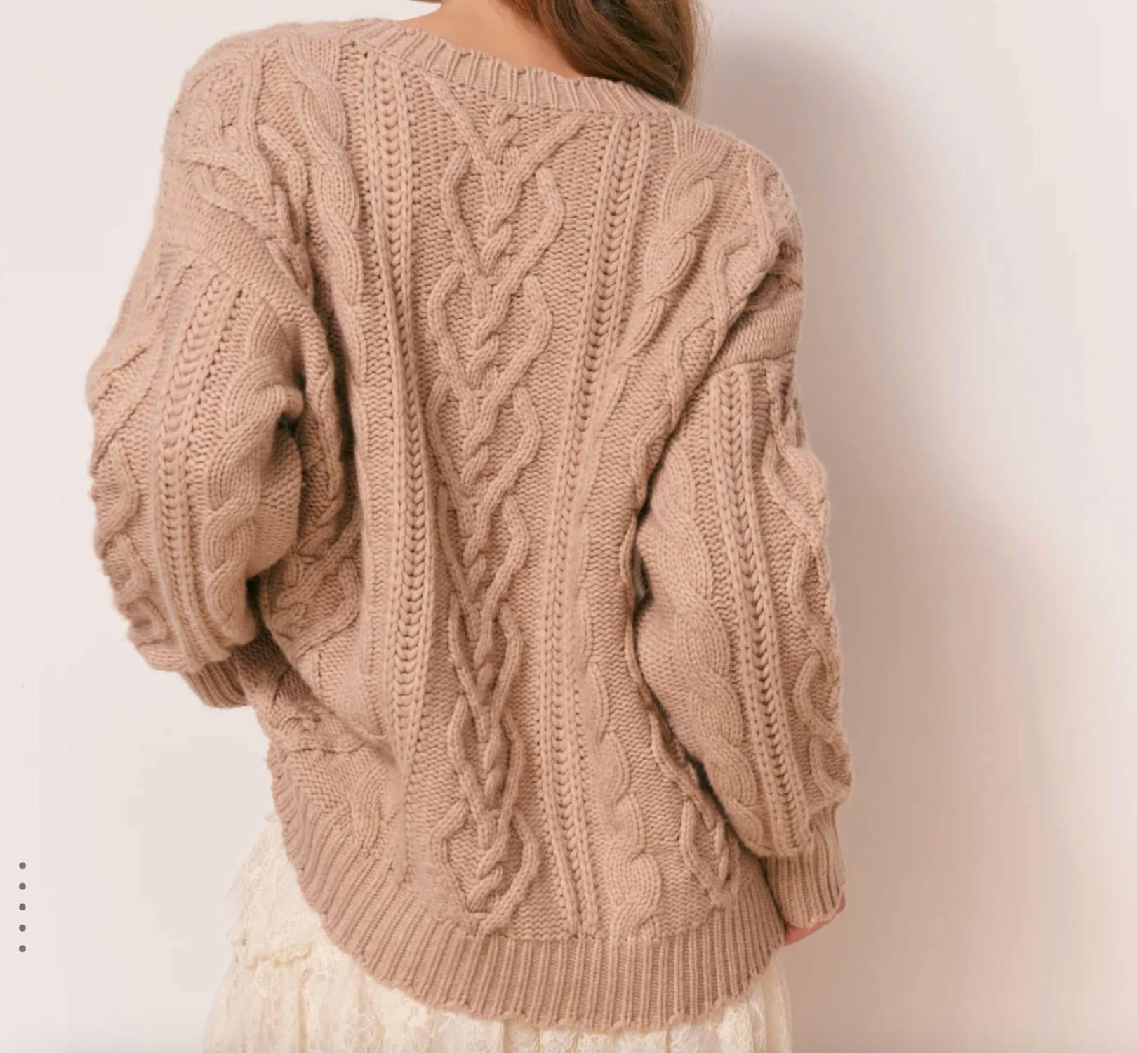 LoveShackFancy Croisette V-neck Pullover Sweater in camel - women's sweater - view 4